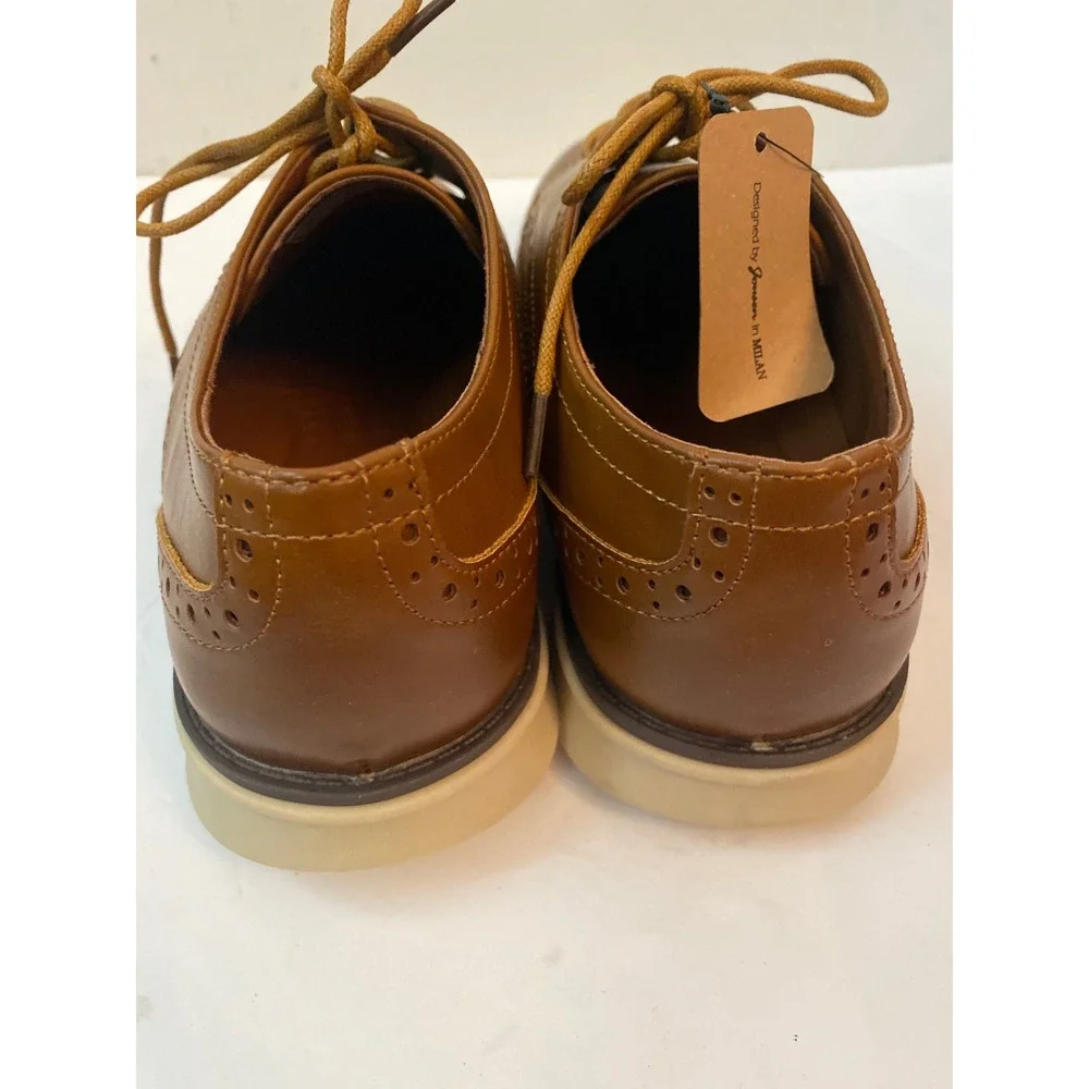 NWT Jousen Milan Mens Wingtip Oxford Shoes Brown Brogue Lace Up Dress Shoes SZ 8
